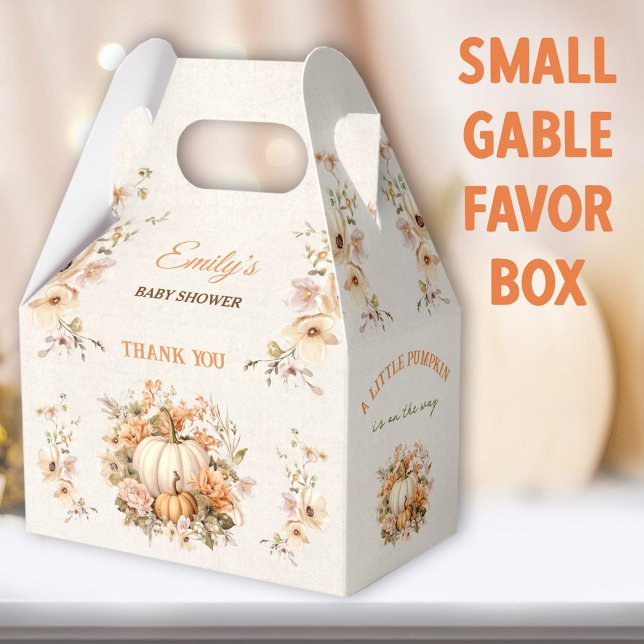 Little Pumpkin On The Way Baby Shower Small Gable Favor Boxes (Little Pumpkin Small Gable Favor Boxes - You can choose from 3 sizes of these gable favor boxes)