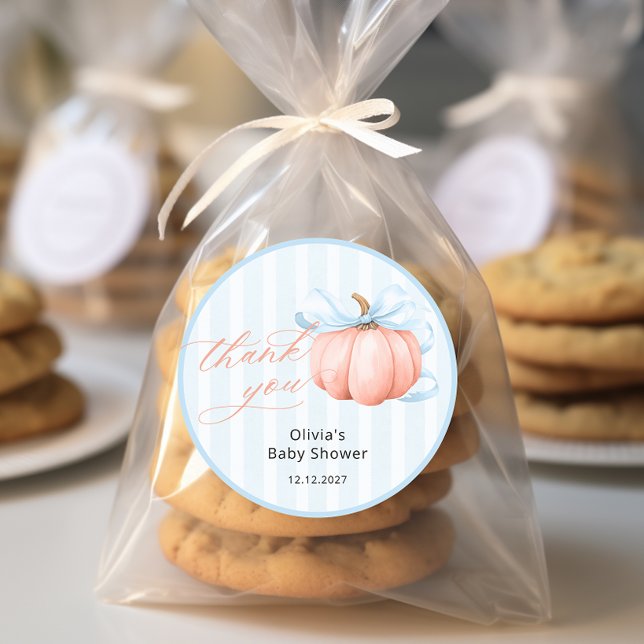 Little Pumpkin On The Way Baby Shower Thank You Classic Round Sticker (Creator Uploaded)
