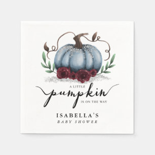 Little Pumpkin On the Way Blue Baby Shower Napkins