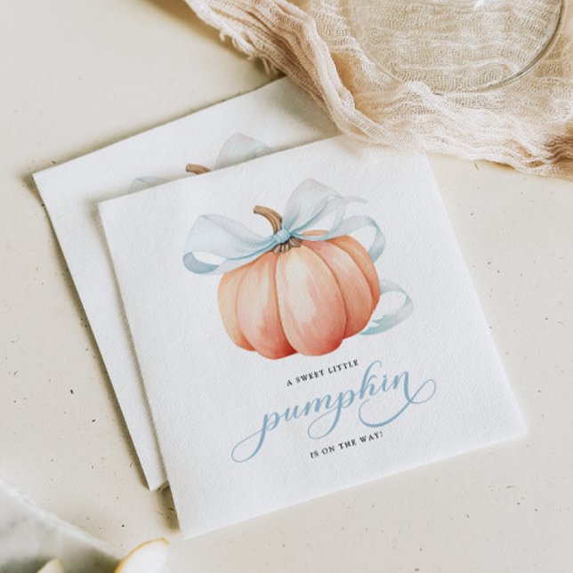 Little Pumpkin on the Way Blue Bow Baby Shower Napkins (Creator Uploaded)