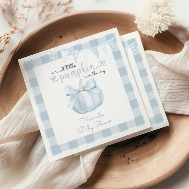 Little Pumpkin on the Way Blue Bow Baby Shower Napkins (Creator Uploaded)