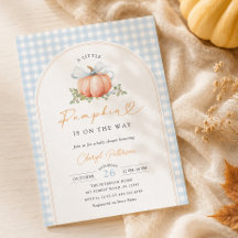 Little Pumpkin on the Way Blue Bow Boy Baby Shower