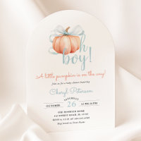 Little Pumpkin on the Way Blue Bow Boy Baby Shower