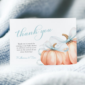 Little Pumpkin on the Way Blue Bow Boy Baby Shower Thank You Card