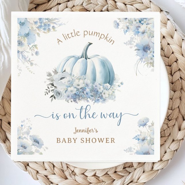 Little Pumpkin On the Way Blue Boy Baby Shower Napkins (Creator Uploaded)