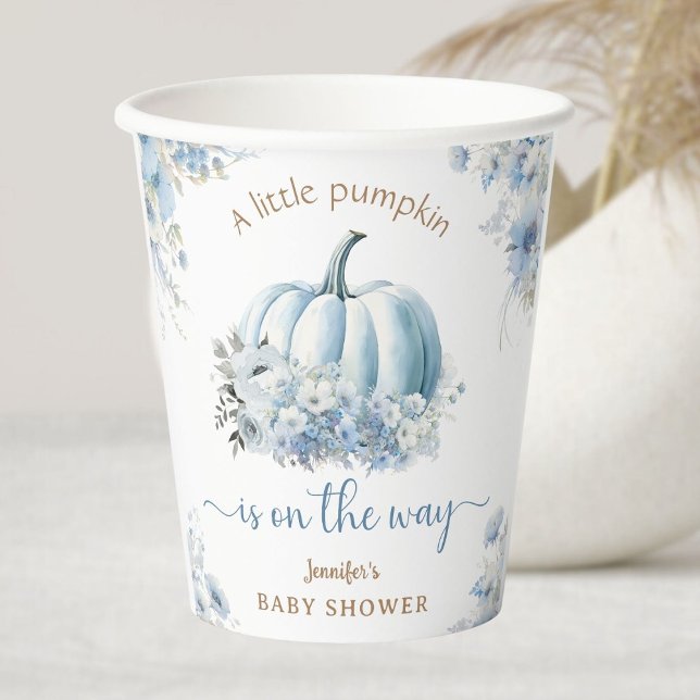 Little Pumpkin On the Way Blue Boy Baby Shower Paper Cups (Creator Uploaded)