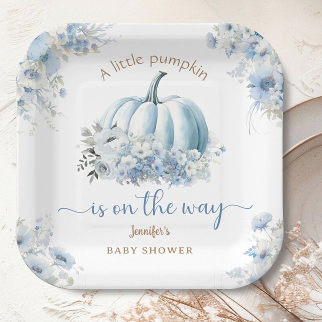 Little Pumpkin On the Way Blue Boy Baby Shower Paper Plates (Creator Uploaded)