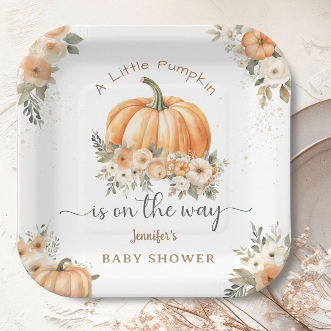 Little Pumpkin On the Way Boho Fall Baby Shower Paper Plates (Creator Uploaded)