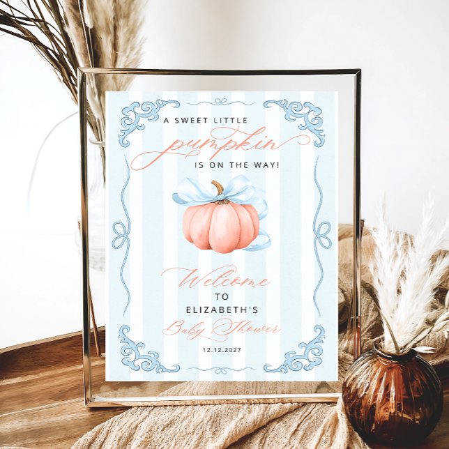 Little Pumpkin On The Way Bow Baby Shower Welcome Poster (Creator Uploaded)