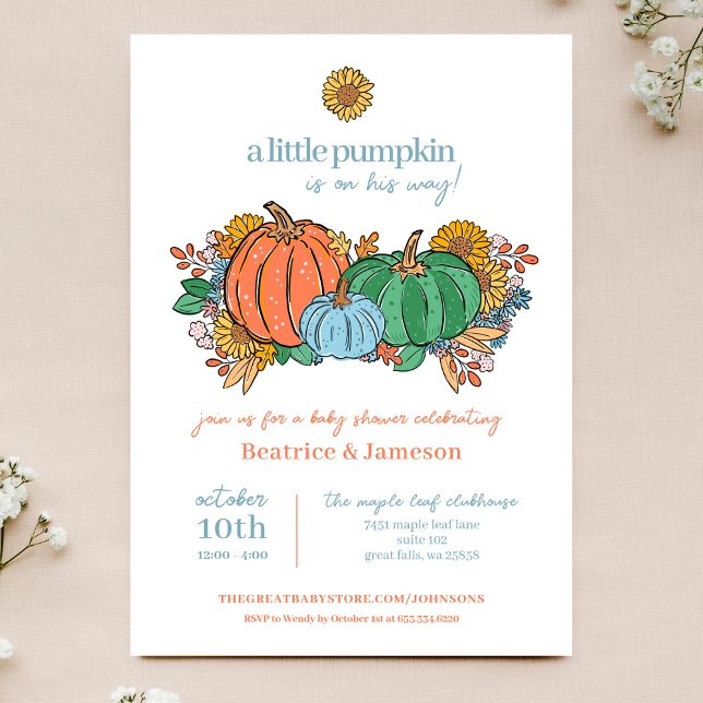 Little Pumpkin On the Way Boy Baby Shower Invitation (Creator Uploaded)