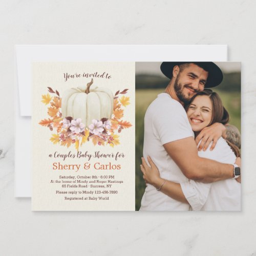 Little Pumpkin On The Way Couple Baby Shower Photo Invitation