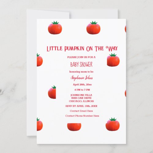 Little Pumpkin On The Way Cute Fall Baby Shower Invitation