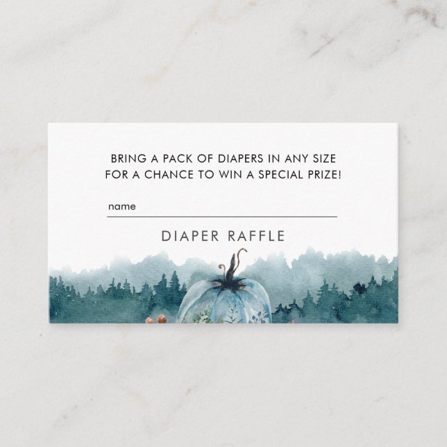 Little Pumpkin On The Way Dusty Blue Diaper Raffle Enclosure Card (Front)