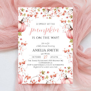 Little Pumpkin on the Way Elegant Pink Baby Shower Invitation