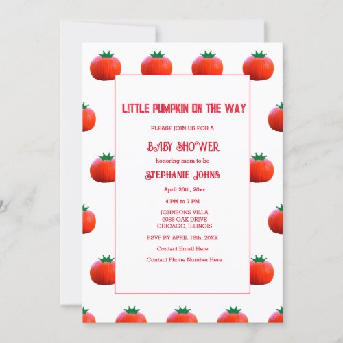 Little Pumpkin On The Way Fall Autumn Baby Shower  Invitation