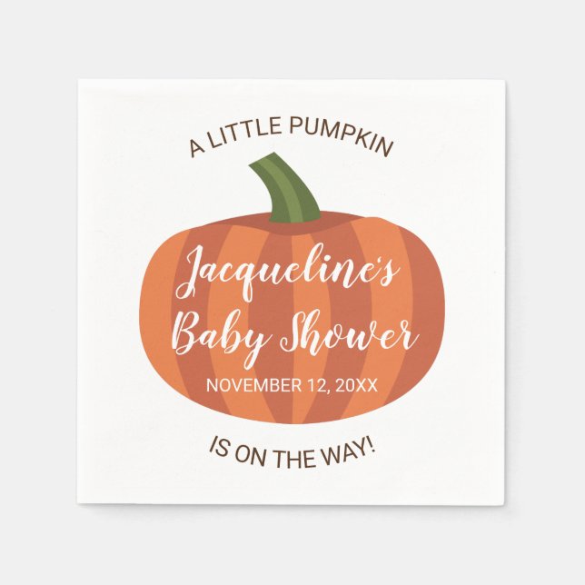 Little Pumpkin On The Way Fall Autumn Baby Shower Napkins (Front)