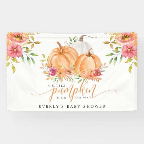 Little Pumpkin On The Way Fall Floral Baby Shower Banner