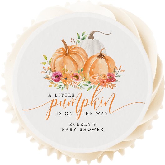Little Pumpkin On The Way Fall Floral Baby Shower Edible Frosting Rounds