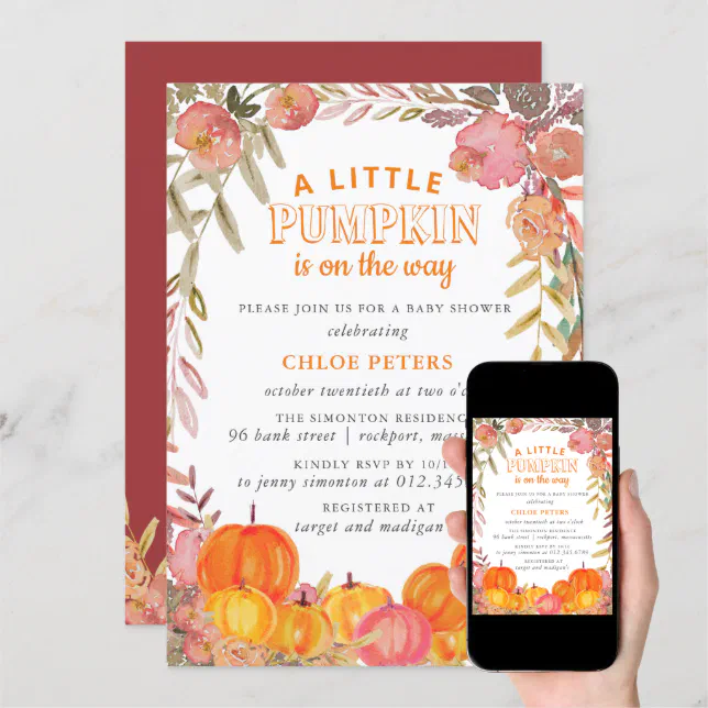 Little Pumpkin on the Way Fall Floral Baby Shower Invitation | Zazzle