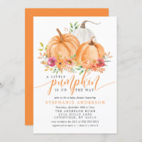 Little Pumpkin On The Way Fall Floral Baby Shower Invitation