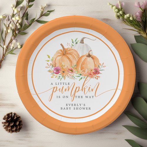 Little Pumpkin On The Way Fall Floral Baby Shower Paper Plates