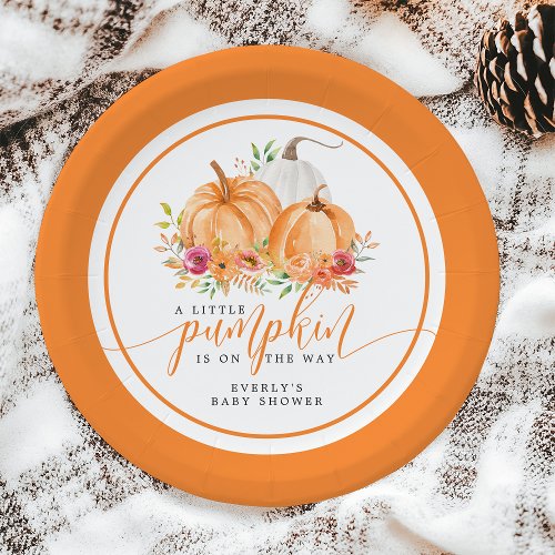 Little Pumpkin On The Way Fall Floral Baby Shower Paper Plates