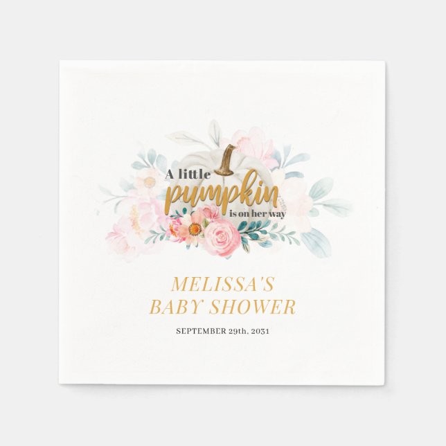 Little Pumpkin on The Way Fall Girls Baby Shower Napkins (Front)