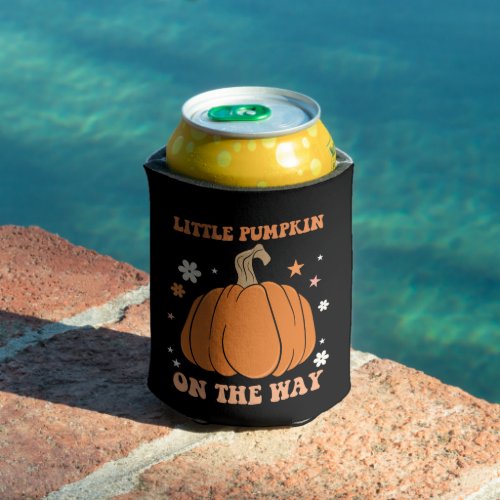 Little Pumpkin On The Way Fall Pregnancy Groovy Can Cooler