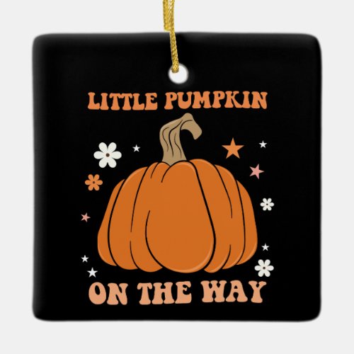 Little Pumpkin On The Way Fall Pregnancy Groovy Ceramic Ornament
