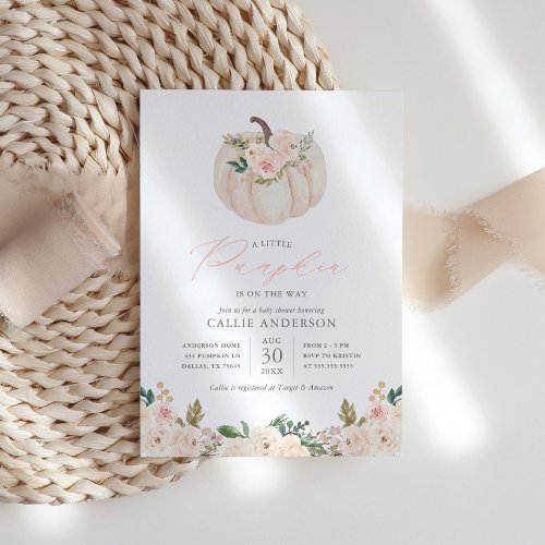Little Pumpkin on the Way Floral Girl Baby Shower Invitation