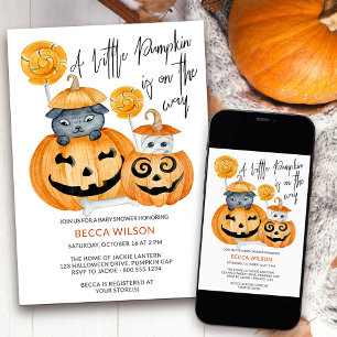 Little Pumpkin on the Way Halloween Baby Shower Invitation