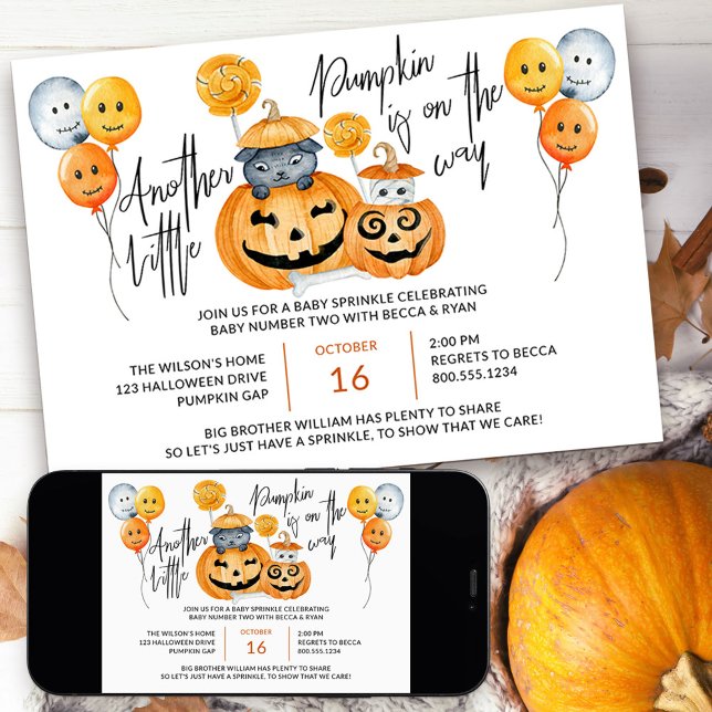 Little Pumpkin on the Way Halloween Baby Sprinkle Invitation (Little Pumpkin Baby Sprinkle Invitation for halloween season)
