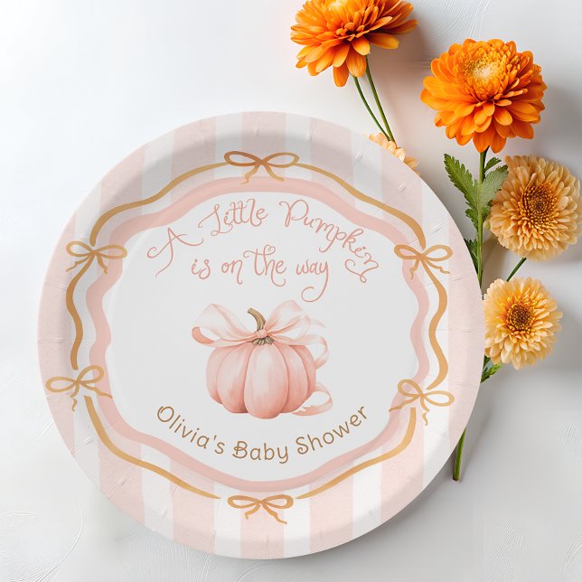 Little Pumpkin on the Way Orange Baby Shower Paper Plates (Creator Uploaded)