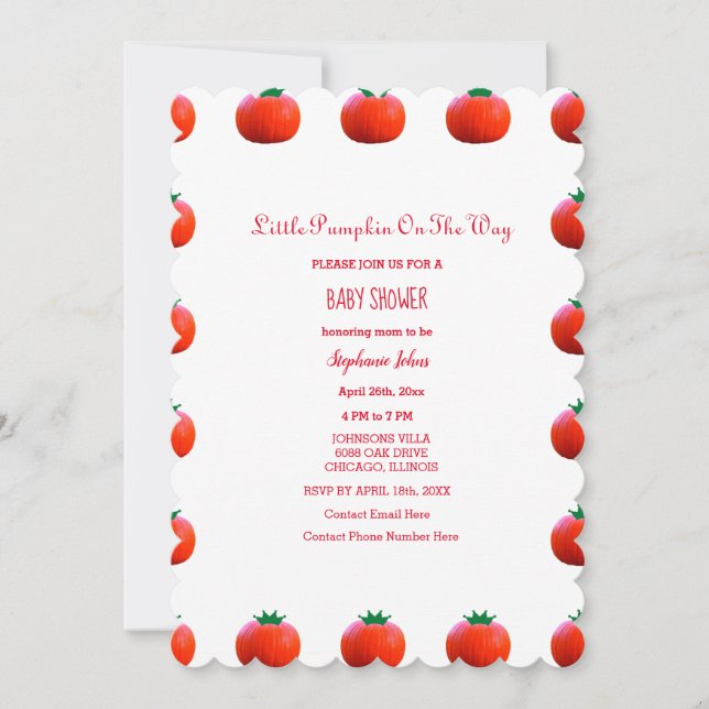 Little Pumpkin On The Way Orange Fall Baby Shower Invitation (Front)