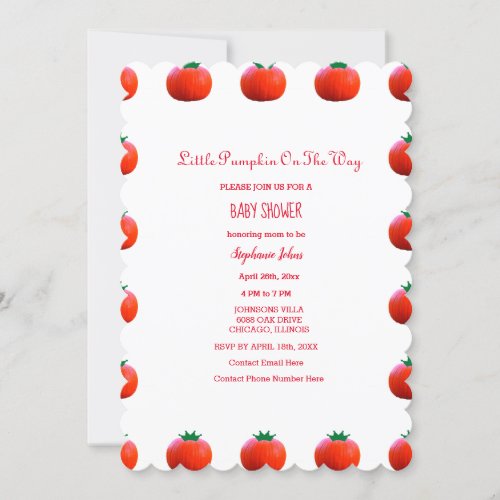 Little Pumpkin On The Way Orange Fall Baby Shower Invitation