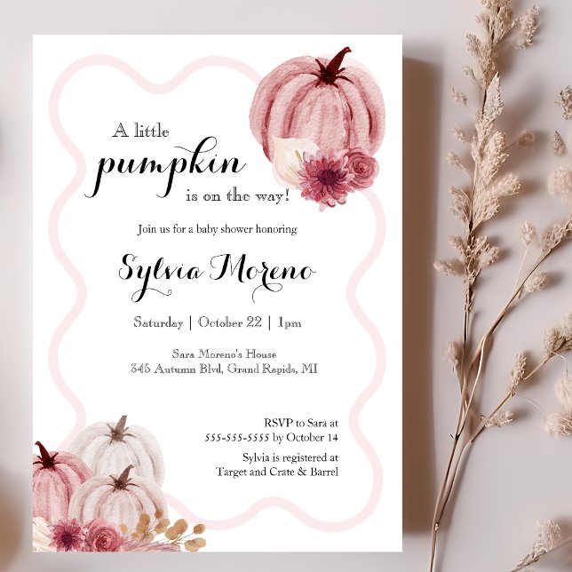 Little Pumpkin On The Way Pastel Pink Baby Shower Invitation (Creator Uploaded)