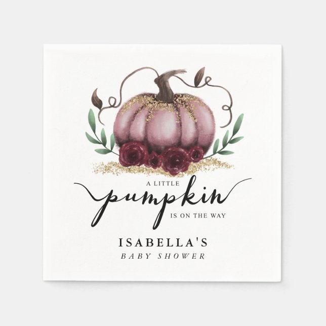 Little Pumpkin On The Way Pink Baby Shower Napkins (Front)