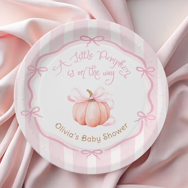 Little Pumpkin on the Way Pink Baby Shower Paper Plates (Creator Uploaded)