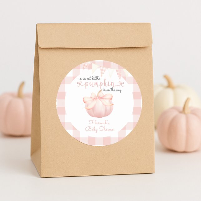Little Pumpkin on the Way Pink Bow Baby Shower Classic Round Sticker (Creator Uploaded)