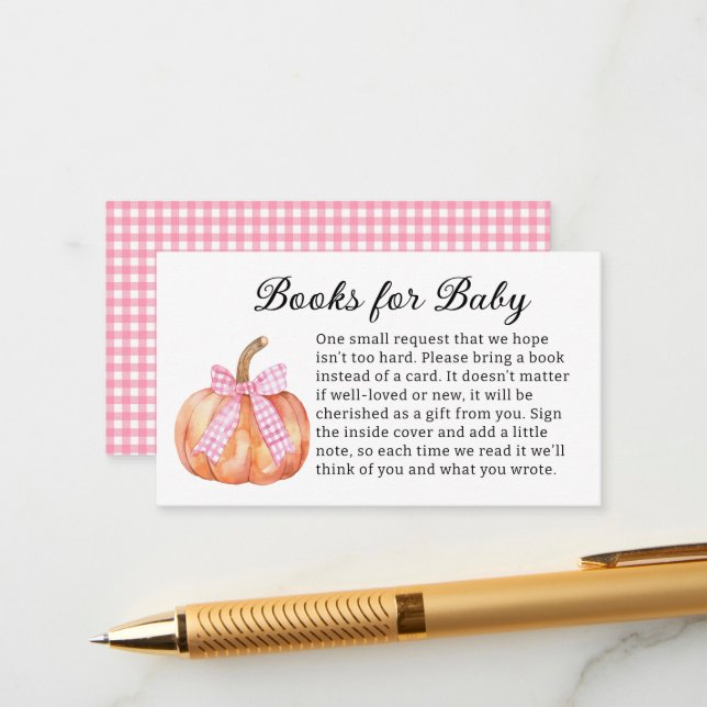 Little Pumpkin On the Way Pink Bow Baby Shower  Enclosure Card (Front/Back In Situ)