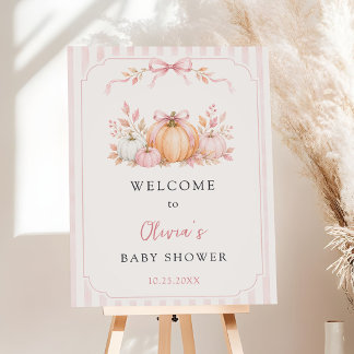 Little Pumpkin on the Way Pink Bow Baby Shower Foam Board