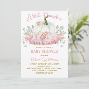 Little Pumpkin on the Way Pink Bow Baby Shower Invitation