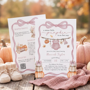 Little Pumpkin on the Way Pink Bow Baby Shower Invitation