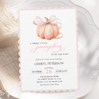 Little Pumpkin on the Way Pink Bow Baby Shower Invitation