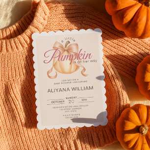 Little Pumpkin on the Way Pink Bow Baby Shower Invitation