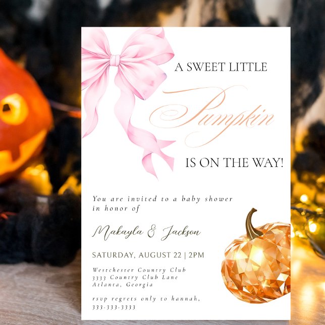 Little Pumpkin on the Way Pink Bow Baby Shower  Invitation (Creator Uploaded)