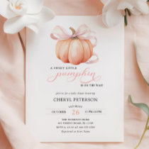 Little Pumpkin on the Way Pink Bow Baby Shower Invitation