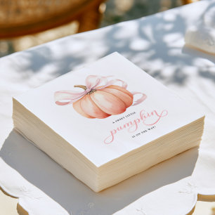 Little Pumpkin on the Way Pink Bow Baby Shower Napkins