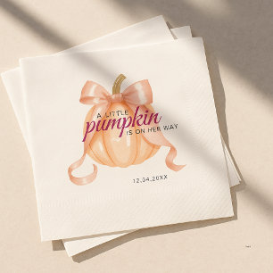 Little Pumpkin on the Way Pink Bow Baby Shower Napkins