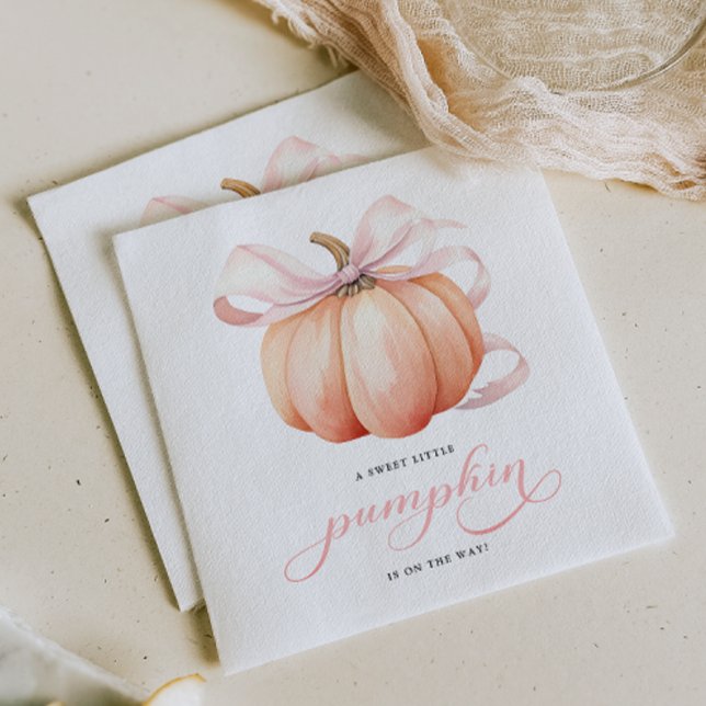 Little Pumpkin on the Way Pink Bow Baby Shower Napkins (Creator Uploaded)